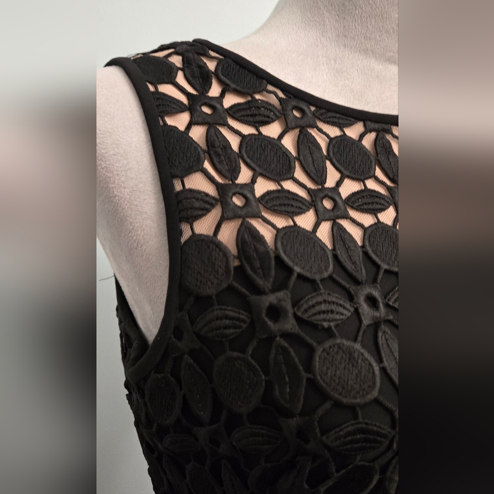 Lauren Ralph Lauren black embroidered lace LBD illusion sleeveless dress sz 10 - Picture 2 of 9